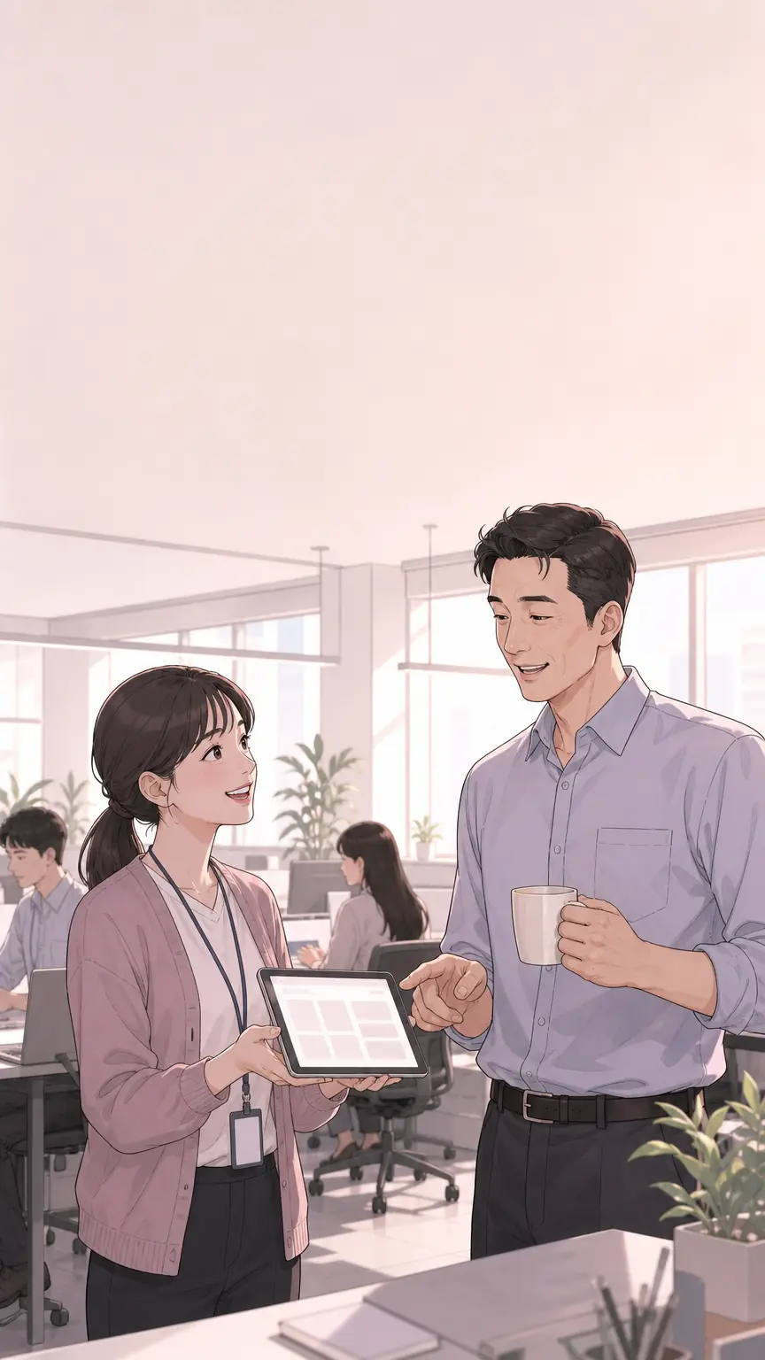 신입 직원이 가져온 제안서 초안을 보고 웃는 대표