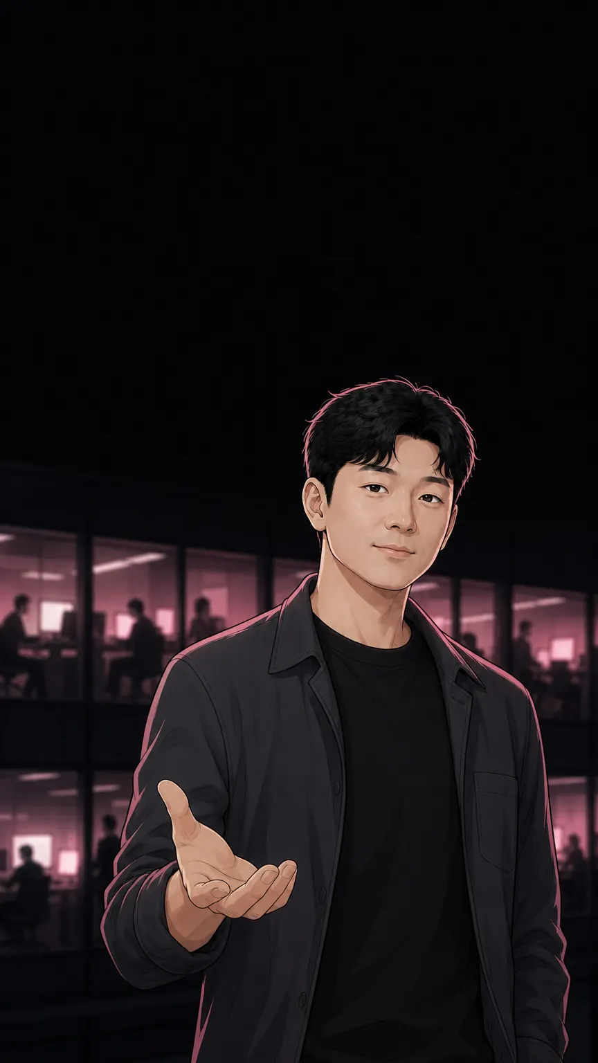 밤늦게 사무실에서 고민하는 대표
